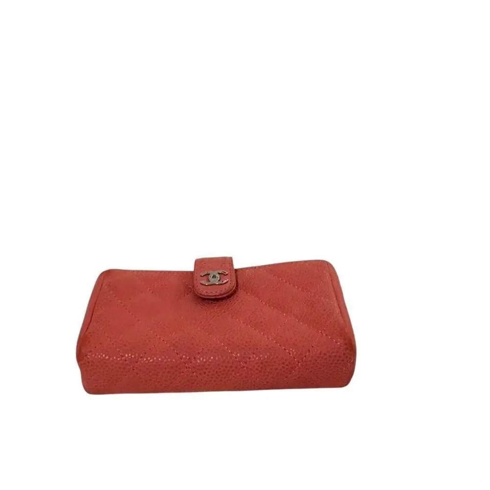 CHANEL Coral Quilted Leather French purse